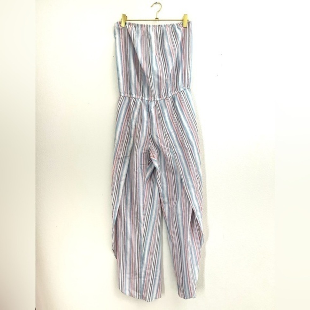 Anthropologie DREW jumpsuit Tulip Leg Strapless tube top Pastel Stripe boho - Picture 2 of 6